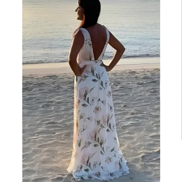 Lulus Romantic Possibilities Maxi Dress Floral Off-White S NWT - Picture 4 of 16